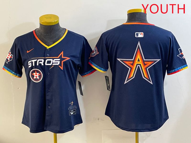 Youth Houston Astros Blank Drak Blue Fourth generation Joint Name 2025 Nike MLB Jersey style 6